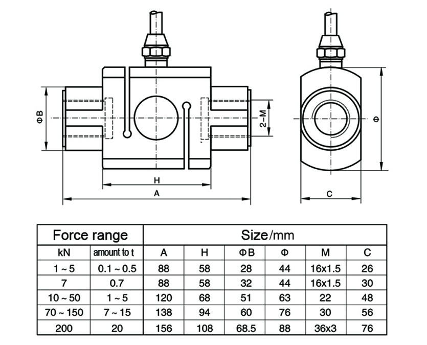 Tjl - 4 dessin dimensionnel du capteur de force de traction de colonne