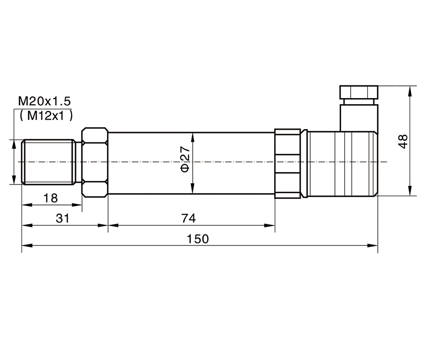 Diagramme dimensionnel du capteur de pression de déformation TBP - 1